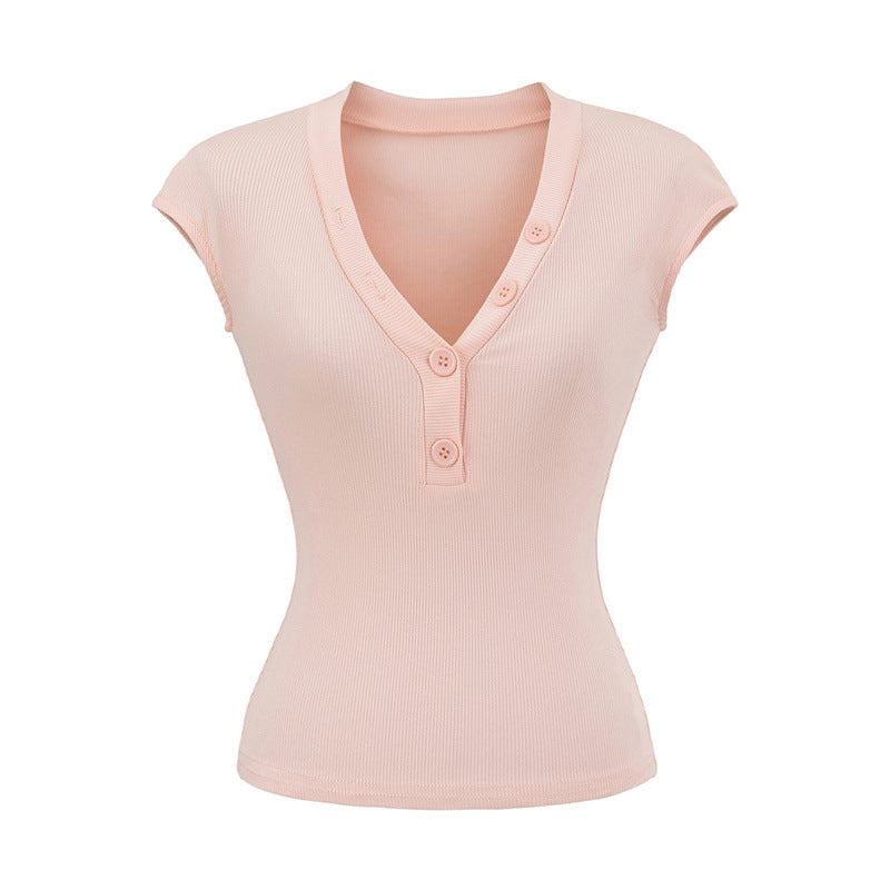 Fashionable Cool V-neck Slimming Short Sleeve T-shirt