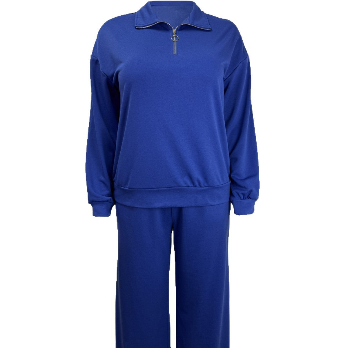 Fashion Half-zip Long-sleeve Top Elastic Loose Straight Suit