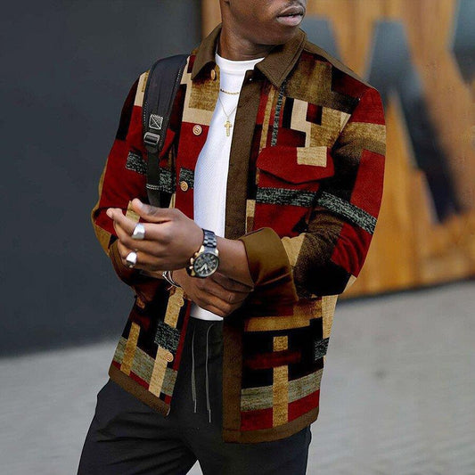 Fashion Men's Lapel 3D Printed Jacket