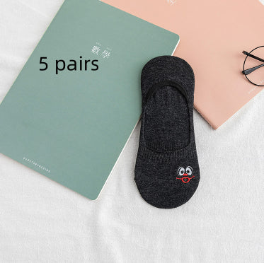 Funny embroidered shallow mouth invisible boat socks