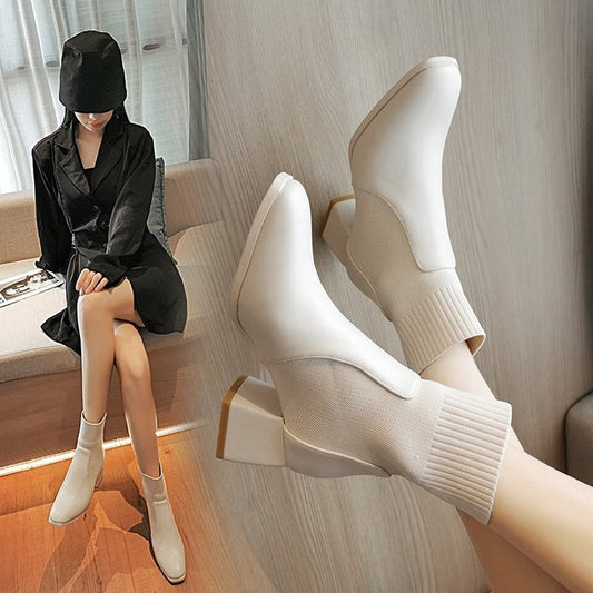 Square-toed Thick-heeled Skinny Boots