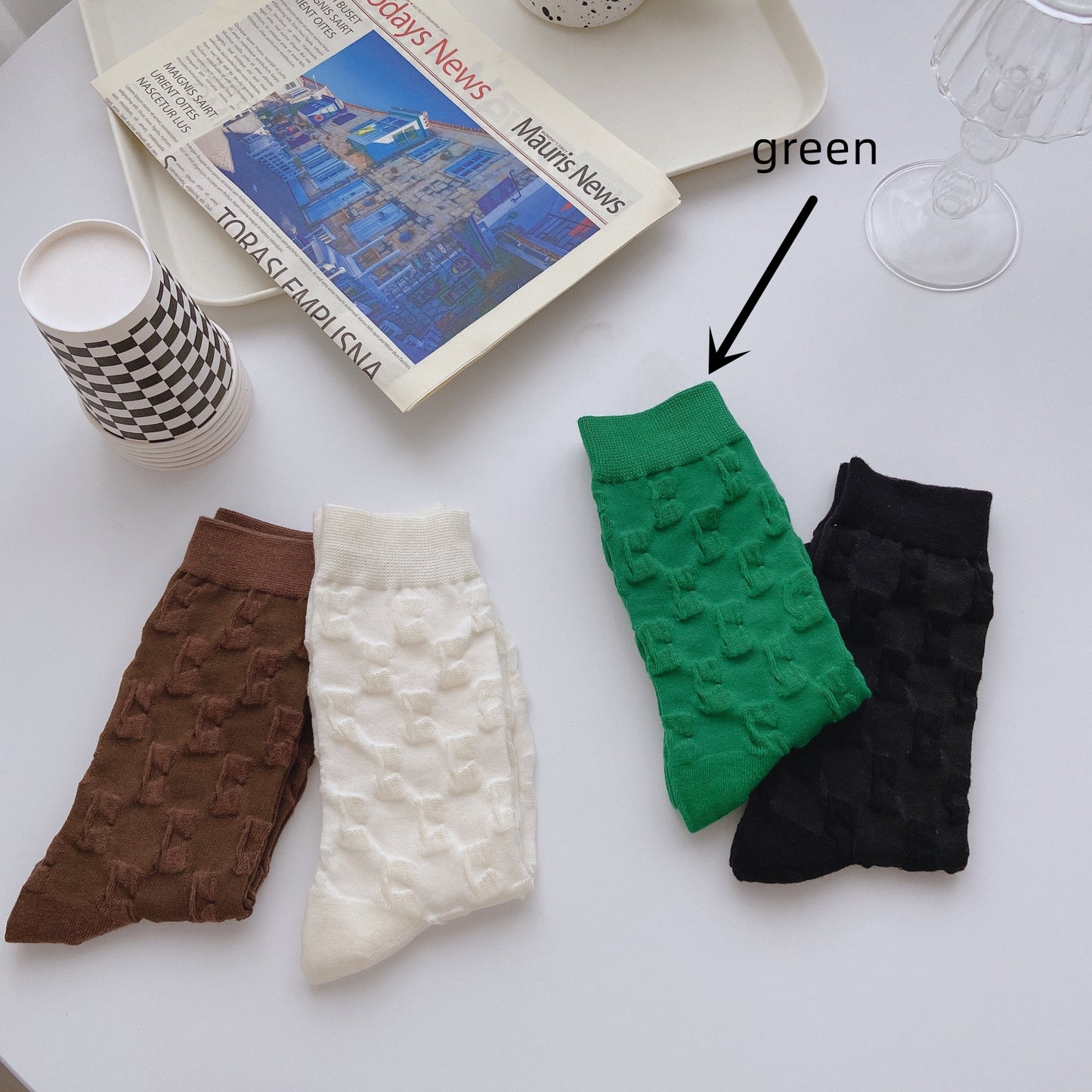 Solid Color White Pile Socks Women's Middle Tube Lolita Stockings