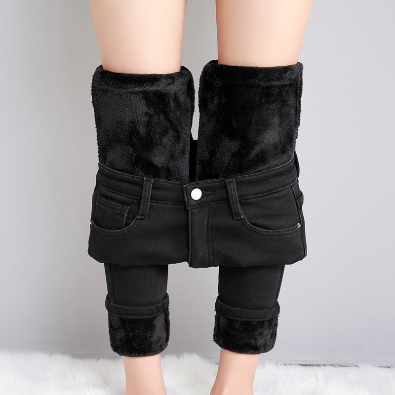 High-looking Smoky Gray High Waist Velvet Padded Jeans