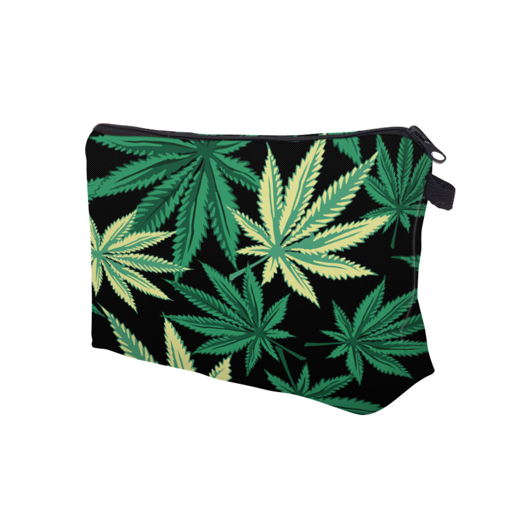 Printed Leaf Waterproof Double Layer Cosmetic Bag