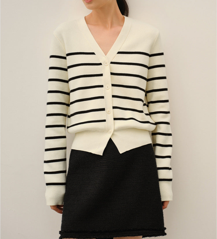 Classic Preppy Style Striped Knitted New All-match Sweater Jacket