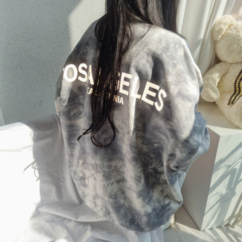 Tie-dye Sweater Dame Bomuld Løs Koreansk Top All-match Bogstaver Forår Og Efterår