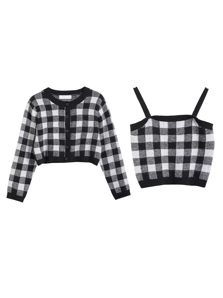 Two Piece Top Women's Short Vintage French Plaid