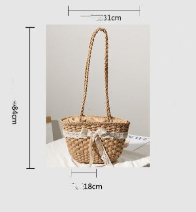 Lace Bowknot Woven Bag Shoulder Handheld