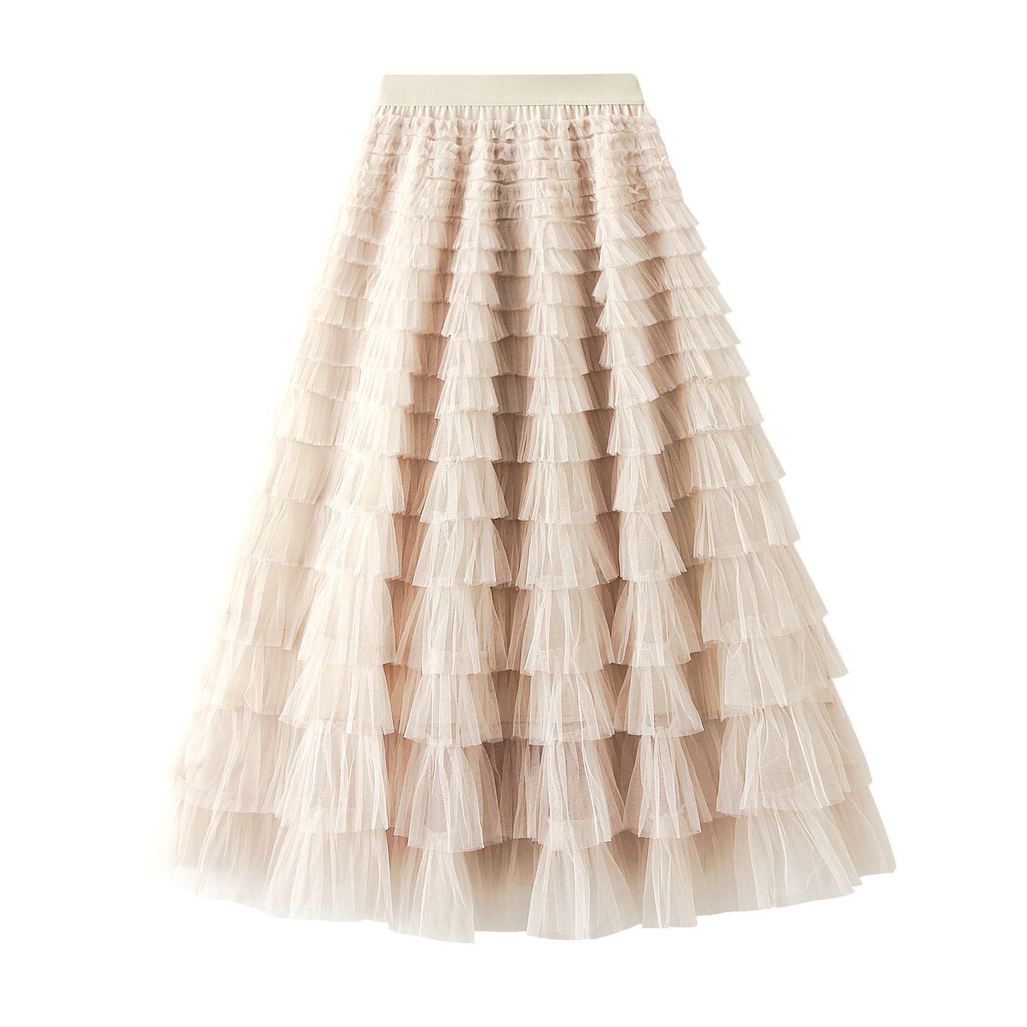 Line Mesh Ruffle Skirt Women's Temperament Sweet Long Skirt Slim Cupcake Dress Womens Clothing