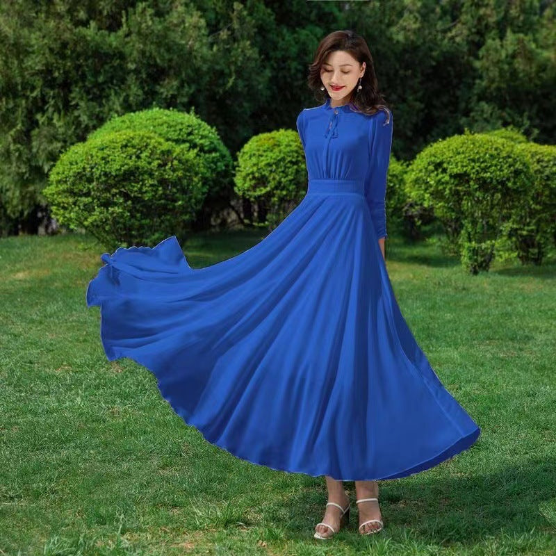 Womens Fashion Chiffon Beach Long-Sleeve Dress