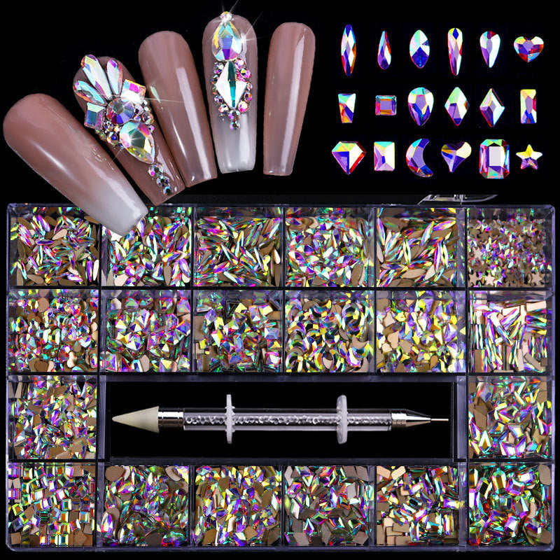 21 Grid Manicure Jewelry Boxed Glass Special-shaped Belt Diamond Pen