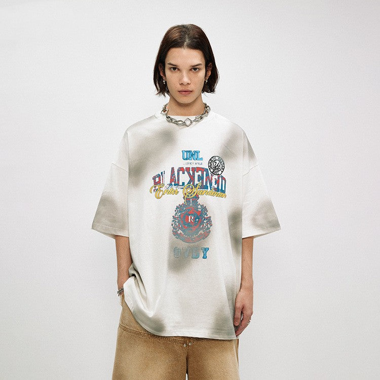 Retro Distressed Design Printed Short Sleeve