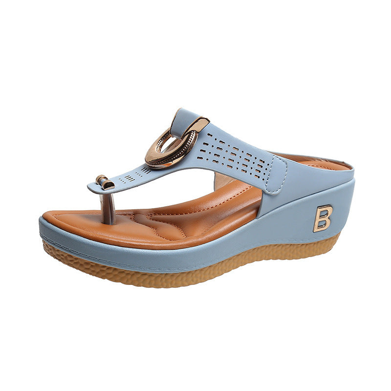 Women's Plus Size Round Toe Wedge Flip Flops
