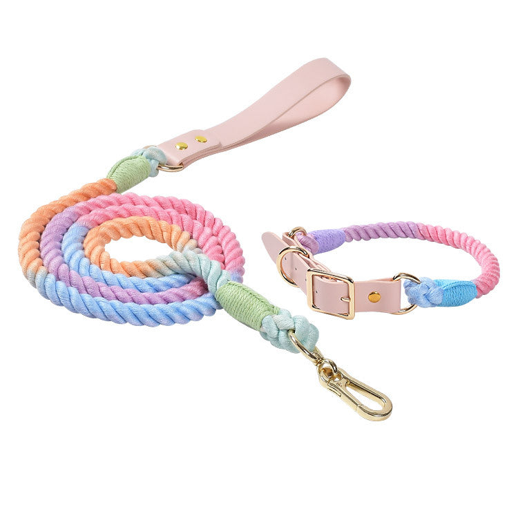 Rainbow Traction Rope Collar Adjustable Medium And Large Dog Outing Chain