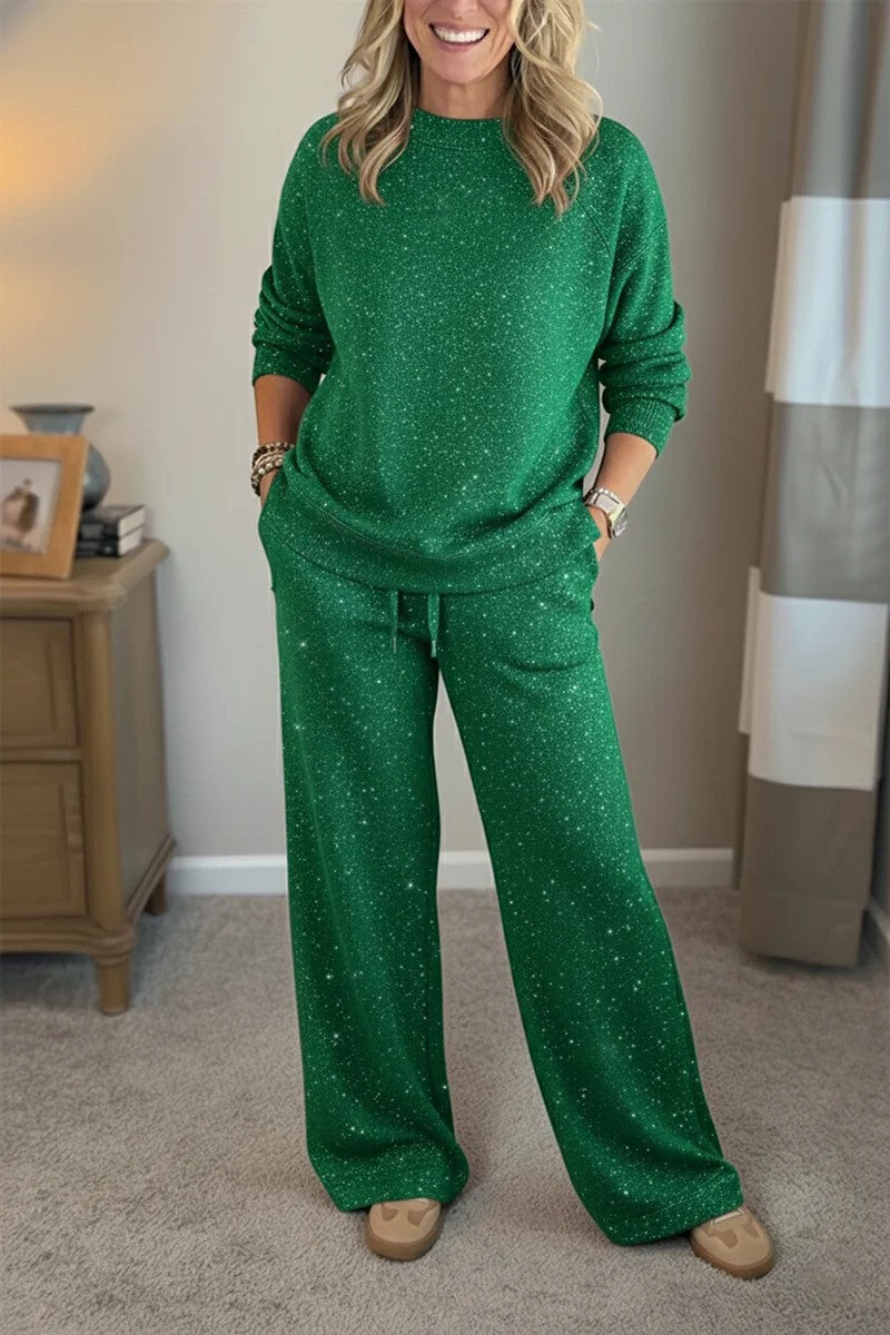 Fashion Casual Holiday Sparkling Sweatshirt Two-piece Set