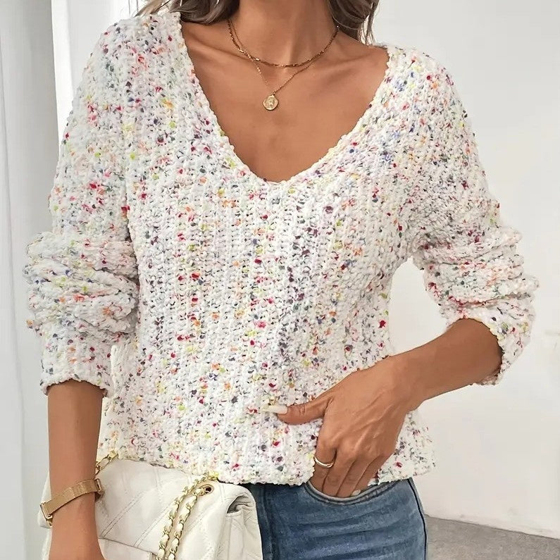 V-Neck Color Block Sweater For Women