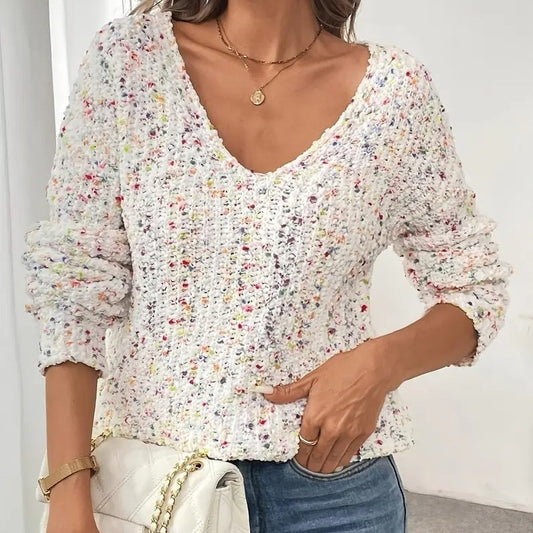 V-Neck Color Block Sweater For Women