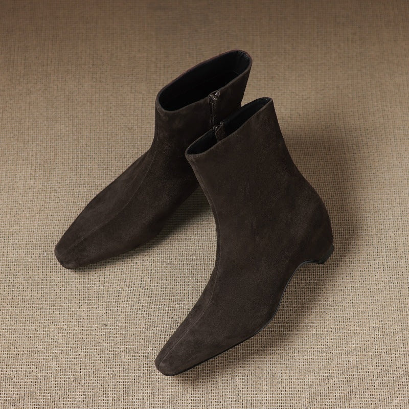 Womens Stylish Ankle Boots With Built-in Height Lift Side Zipper And Cozy Fleece Lining