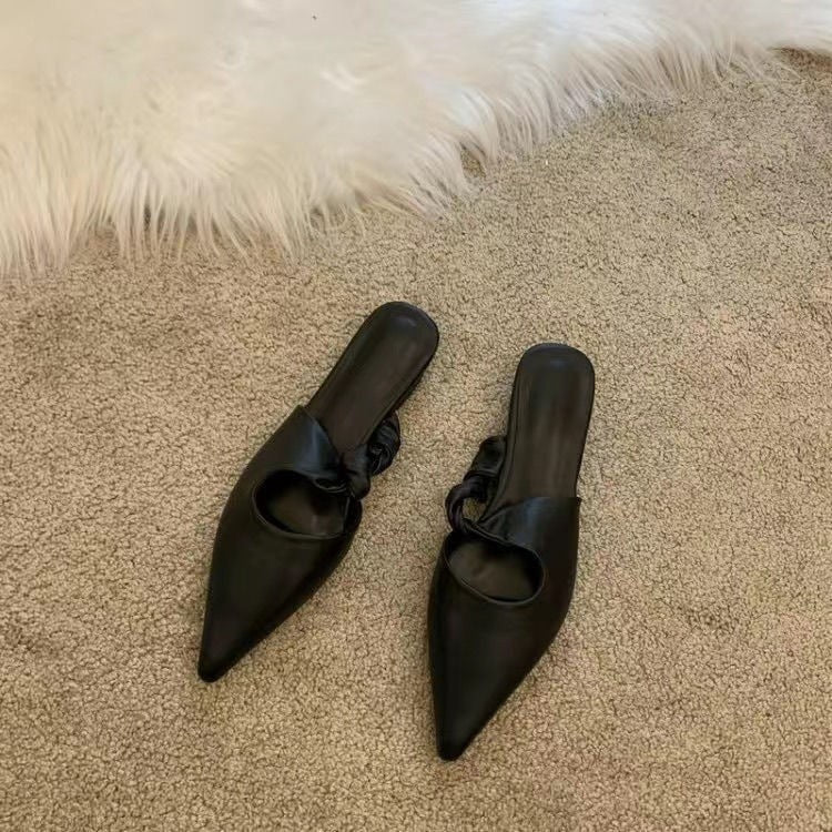 Spring Special-interest Design Soft Leather Semi-toe Box Women's Slippers