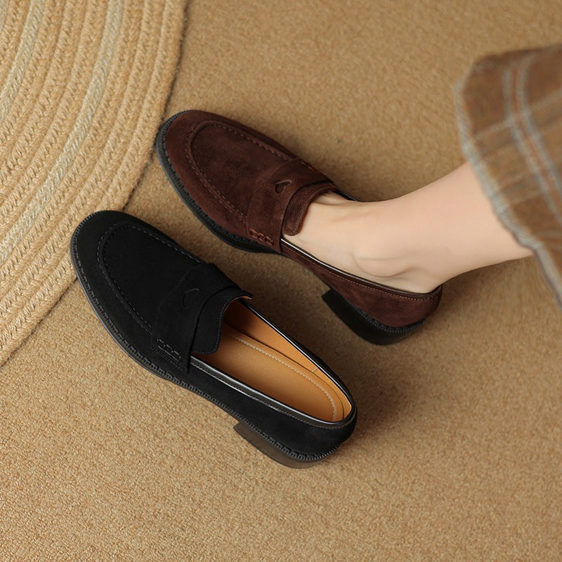 Sheepskin Chunky Heel Pumps Women Spring Concise