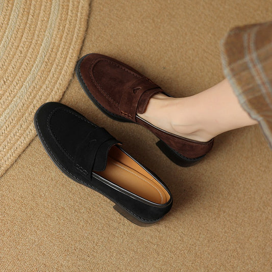 Sheepskin Chunky Heel Pumps Women Spring Concise