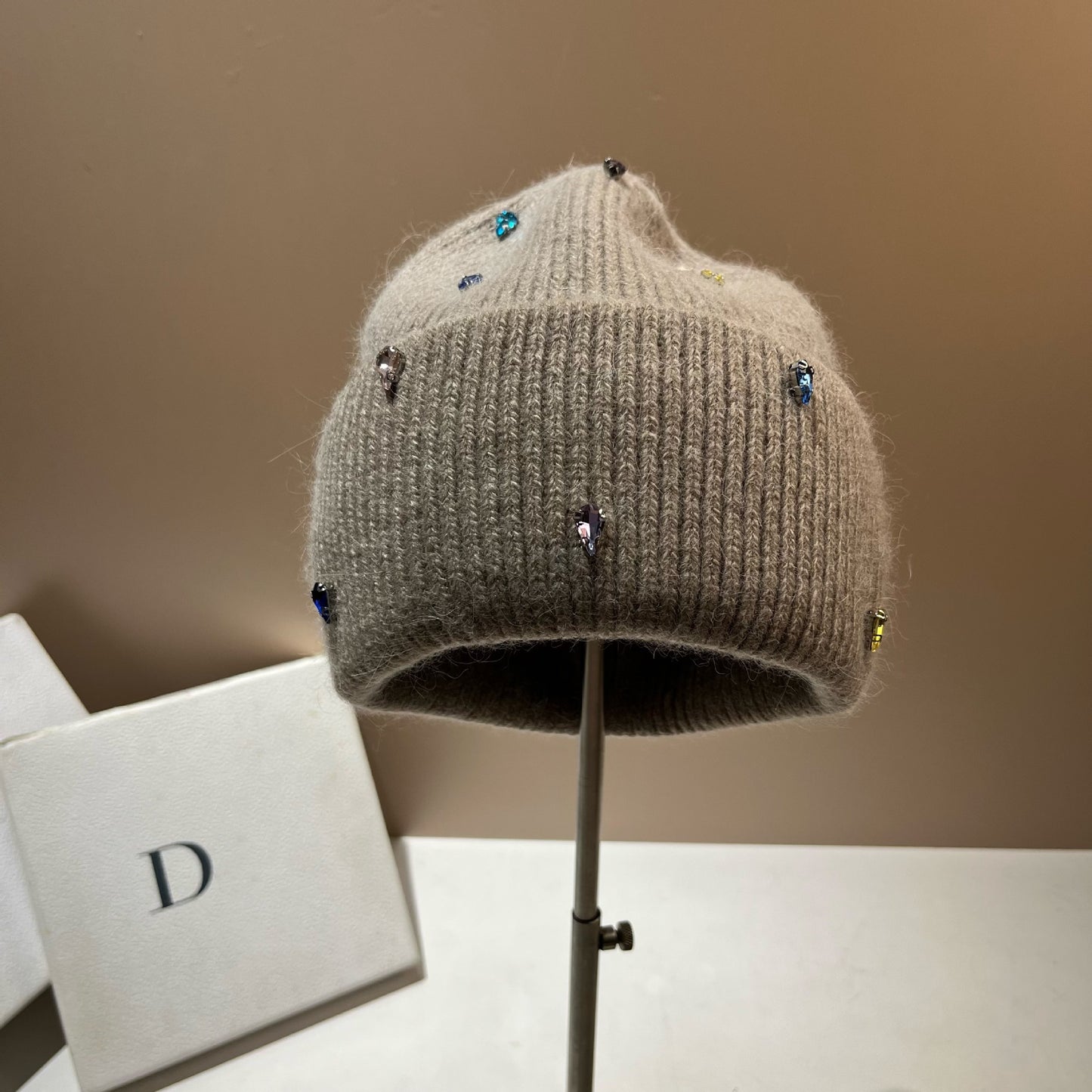 Color Diamond Light Luxury Winter Rabbit Hair Knitted Hat Personality Colorful