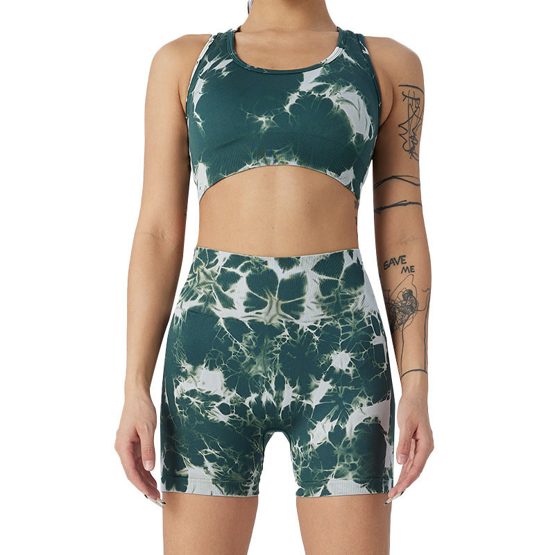 New Cross Sports Underwear High Waist Stretch Tight Yoga Shorts Seamless Tie-dye Sports Suit