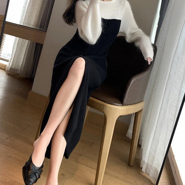 Fashionable Temperament Black Knitted Dress For Women