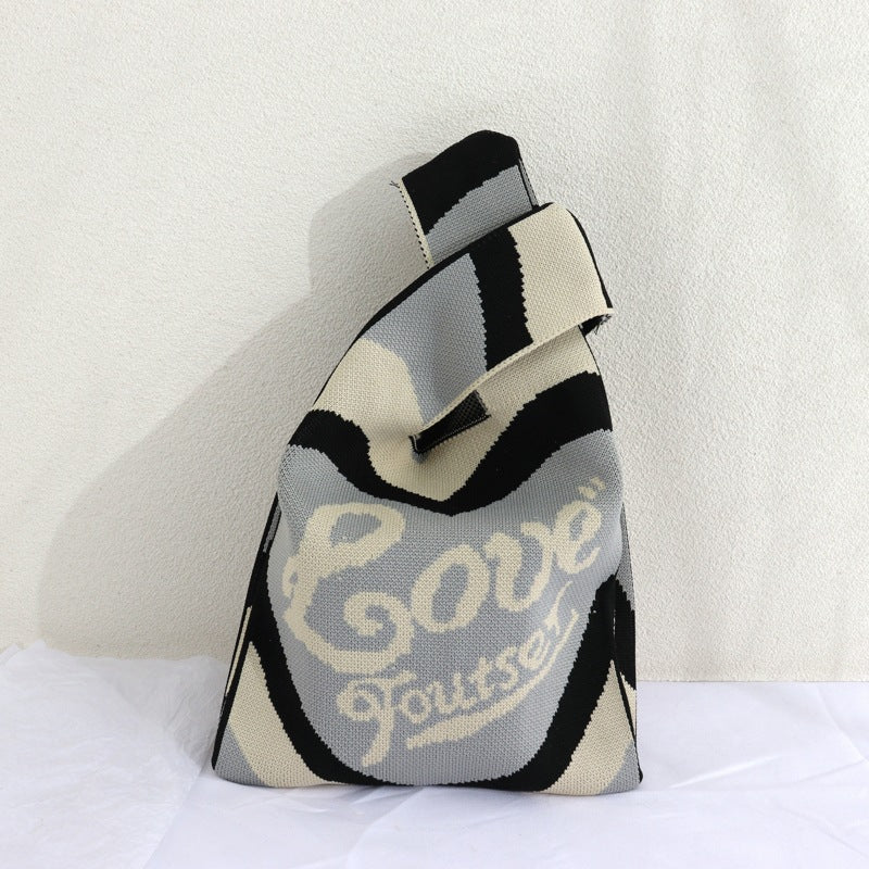 Black And White Color Match Color Bump Braided Tote One Shoulder Underarm Bag Female
