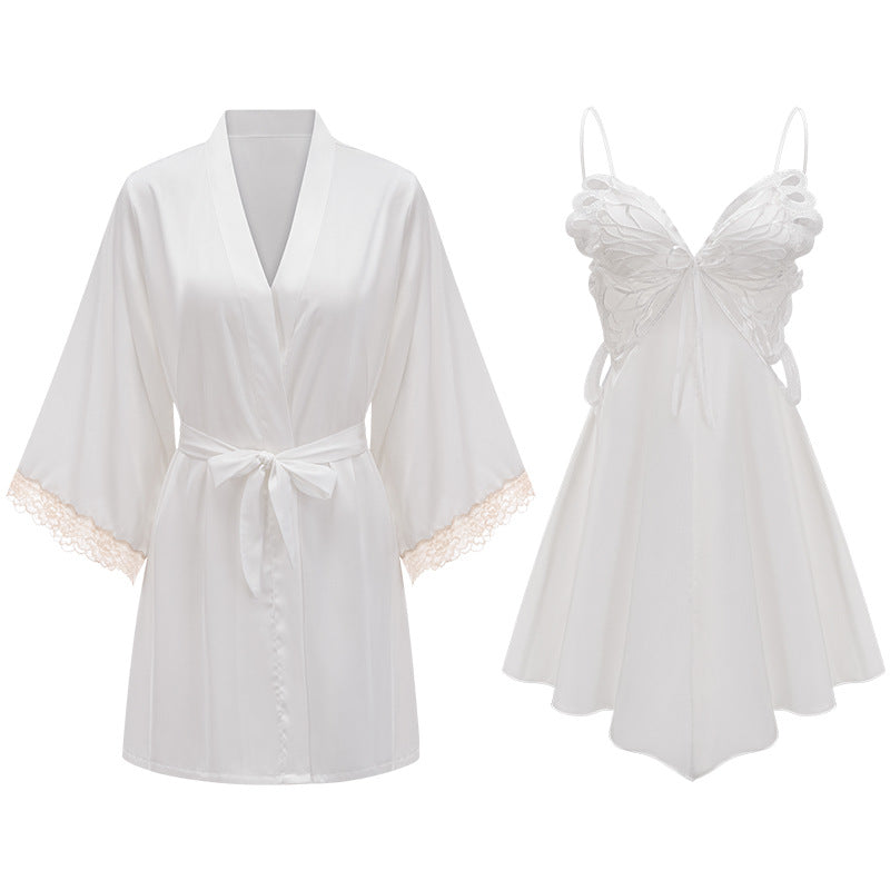 Sexy Lingerie Womens Pure & Alluring Butterfly Lace Slip Dress Two-Piece Set
