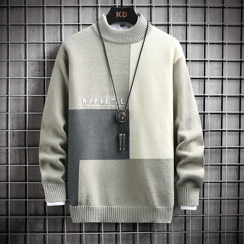 Trendy Men's Simple Stitching Round Neck Long-sleeved