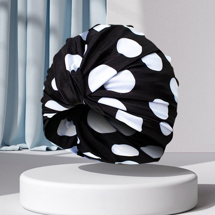 Plus Size Not-too-tight Fashion Polka Dot Printed Cloth Swimming Cap