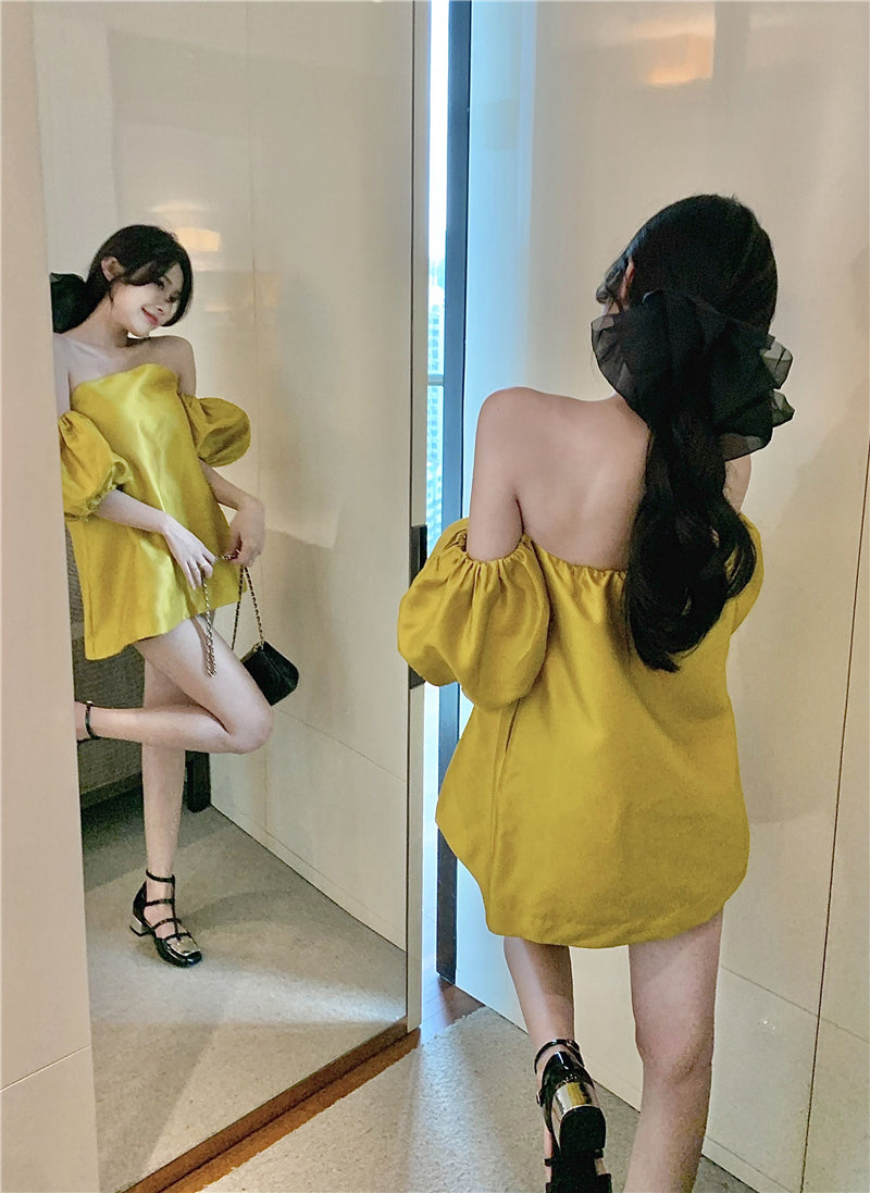 Off-shoulder bluse med pufærmer til kvinder - Fransk sommer