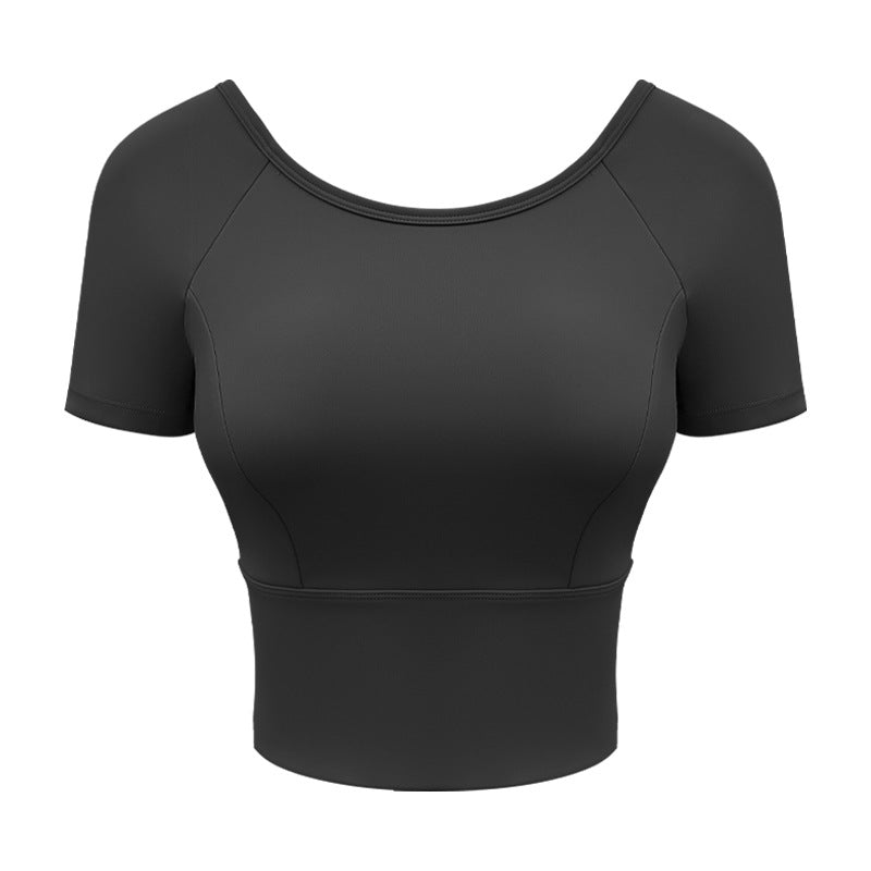 Yoga Clothes Women's Mesh Cross Back Short Sleeve Workout Top