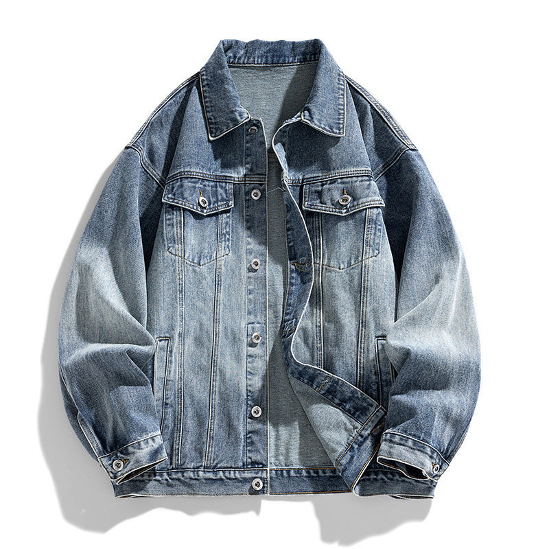 Retro denimjakke til mænd med løs pasform