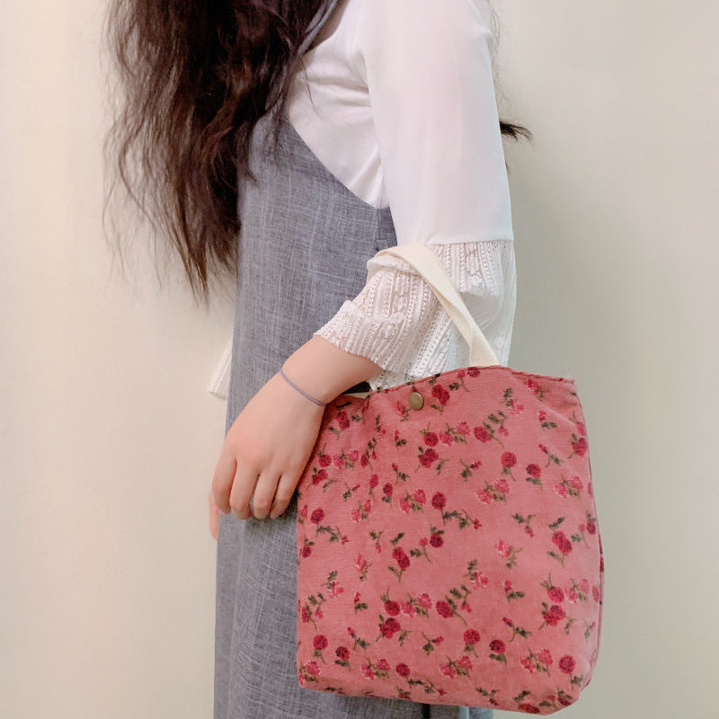 Autumn And Winter Literature And Art Flower Bag Simple Corduroy Fabric