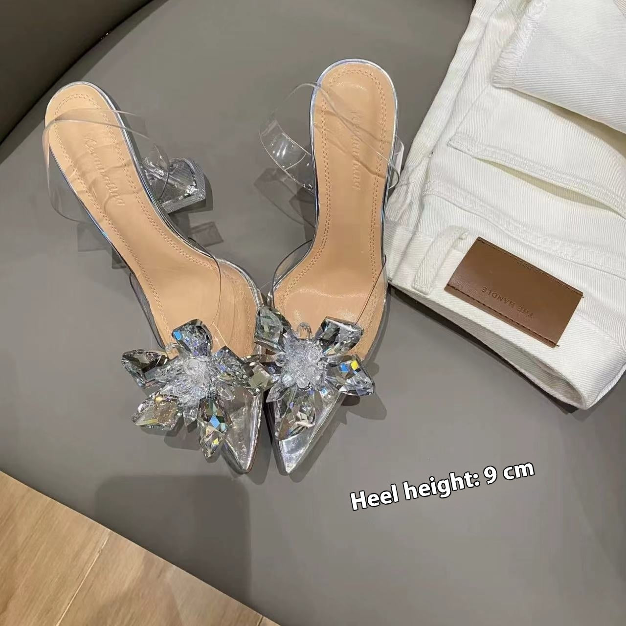 Women's Transparent Crystal Flower High Heels
