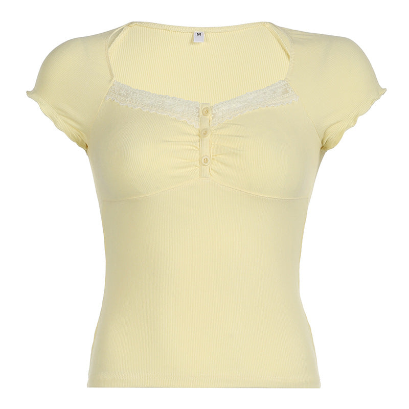 Lace Slim Fit Patchwork Bottoming Shirt Outer Wear Hot Girl Top
