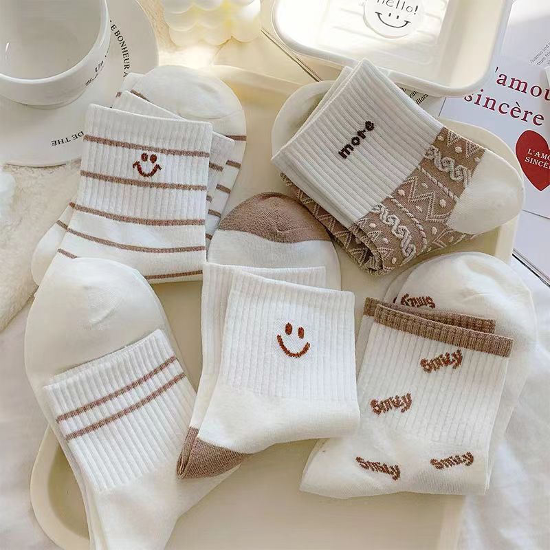 Thin Internet Celebrity Versatile Korean Japanese Style Stripe Cute Smiley Face Students' Socks