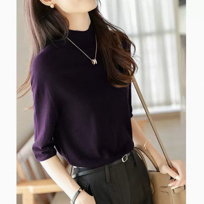 Women's Mid-sleeve Top, Base Layer, Thin Sweater