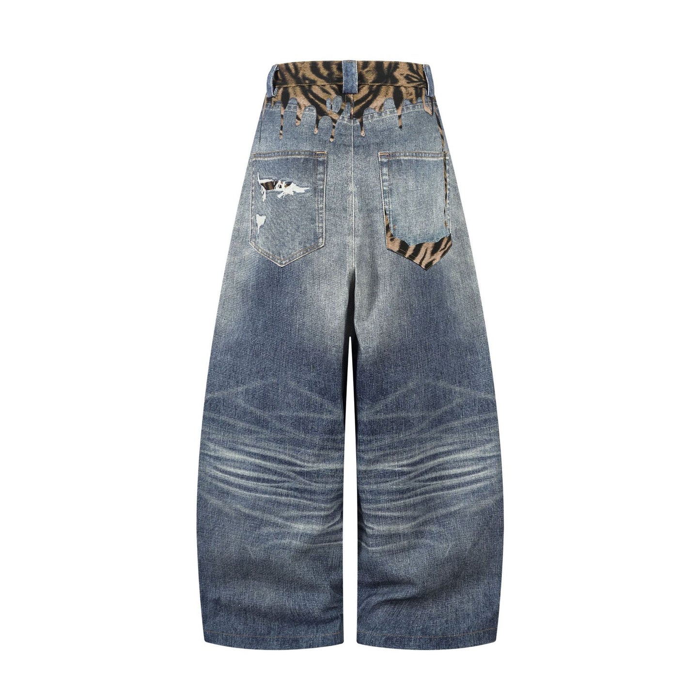 Womens Casual Denim Jeans With Leopard Print