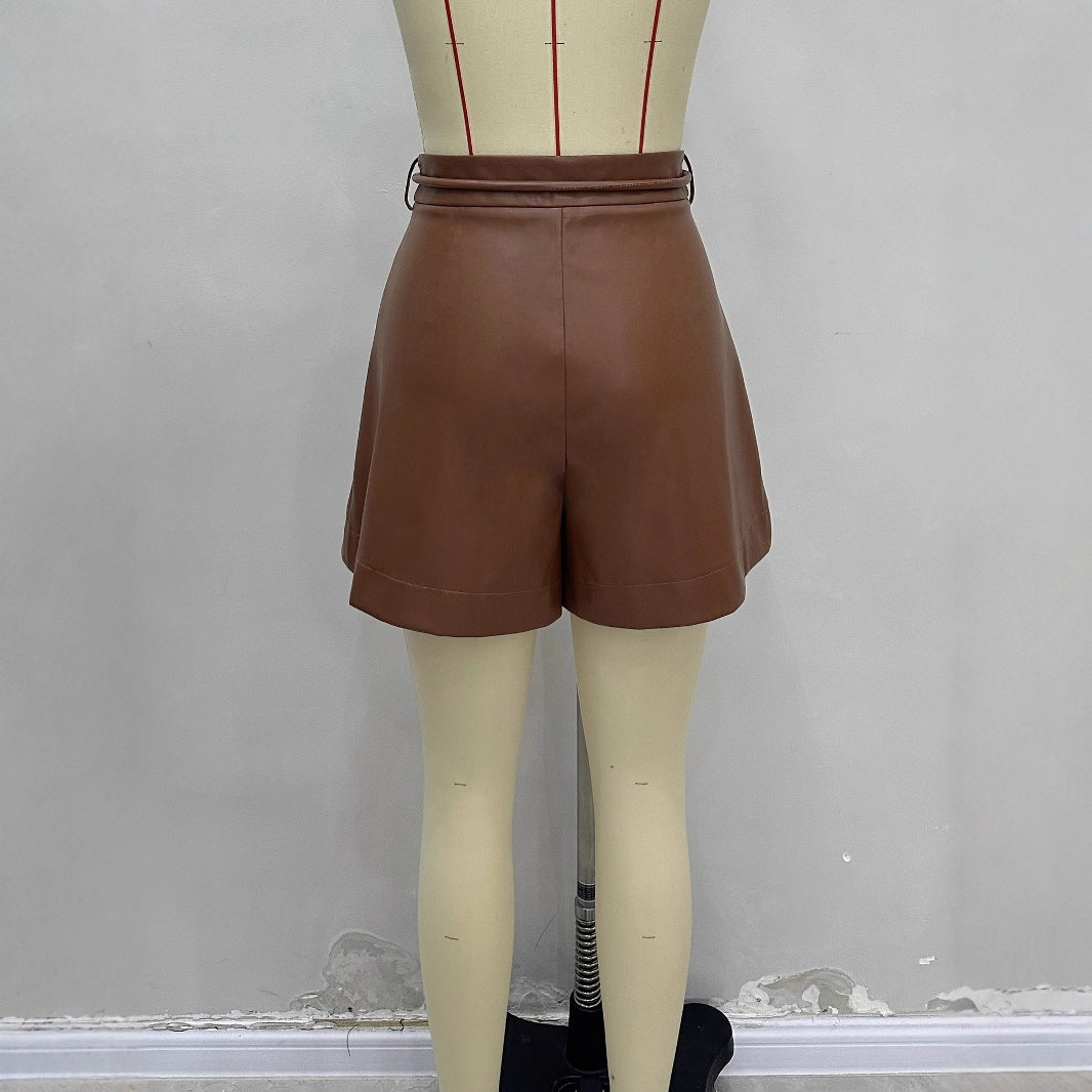 Womens Stylish Belted Waist-cinching Shorts Skirt