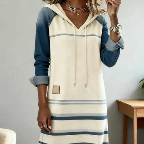 Womens Color-Block Denim Hoodie