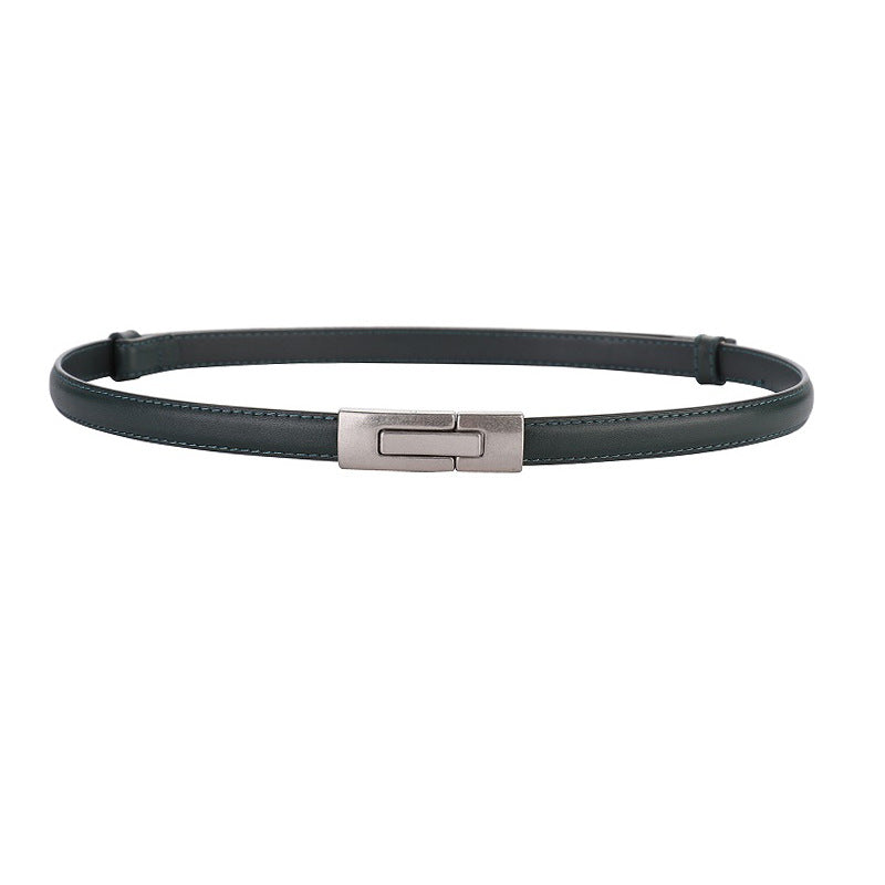 Women's Leather Thin Belt First Layer Cow Leather Button