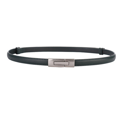 Women's Leather Thin Belt First Layer Cow Leather Button