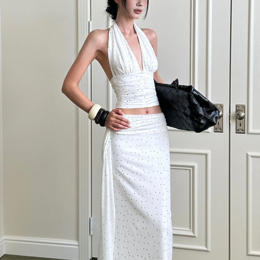 French-style Vintage Polka-dot Top And High-waisted Sheath Skirt