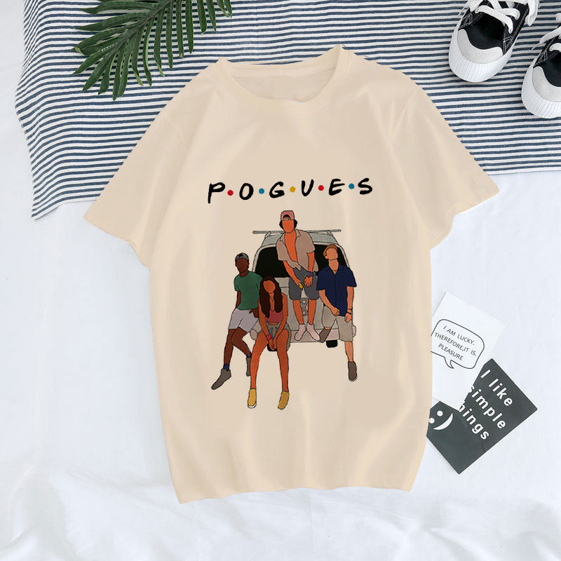 Europæisk og amerikansk digital rundhalset printet sommer T-shirt