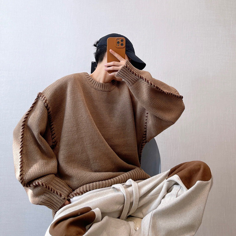 Lazy Wind Round Neck Pullover Knitted Jacket Sweater