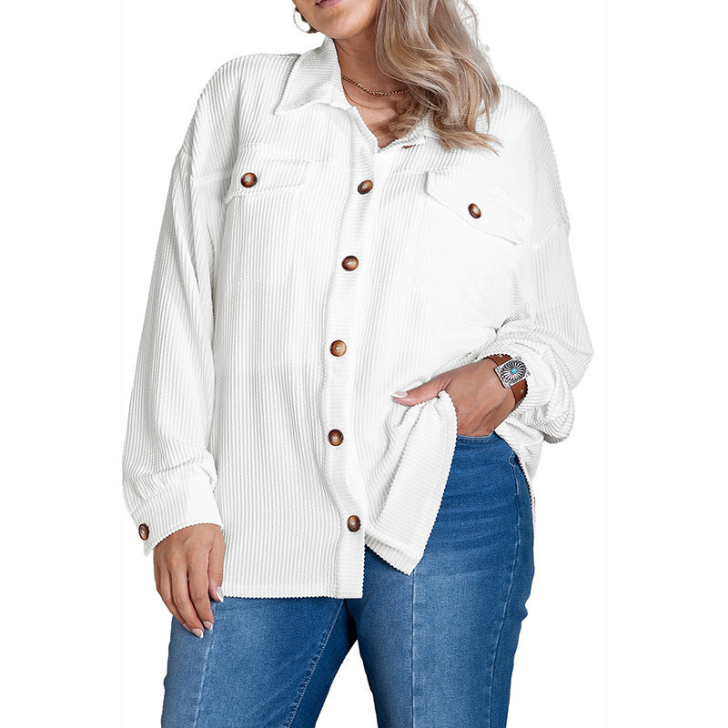 Plus Size Solid Color Loose Casual Texture Long Sleeve Jacket