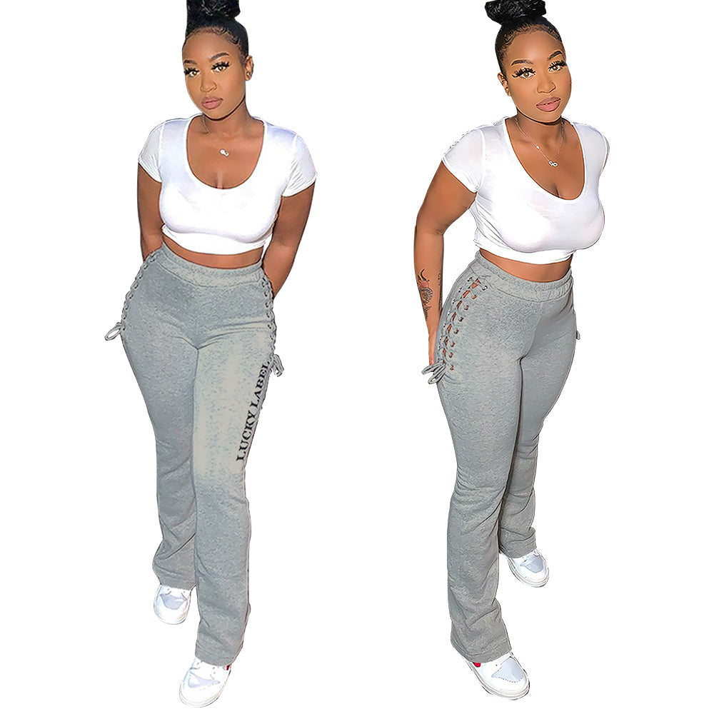 Women's Solid Color Side Eyelet Casual Pants